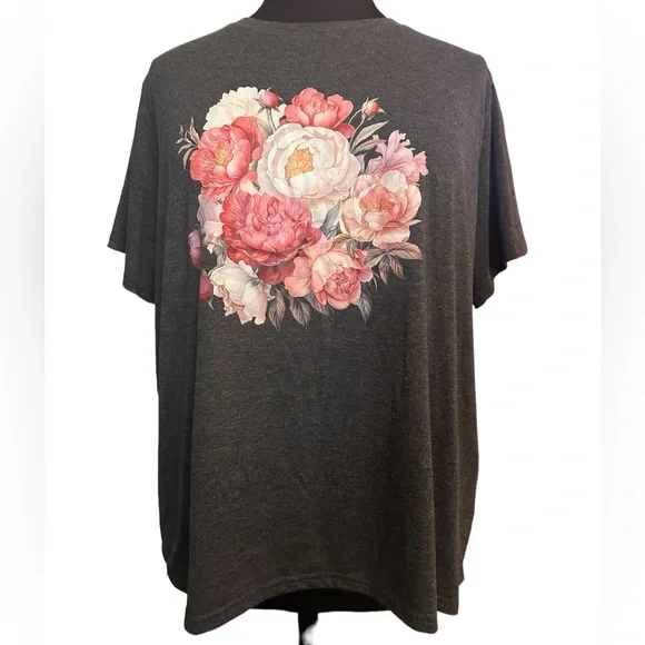 Plus Size 3X gray lightweight floral tee shirt NWOT - Picture 1 of 6